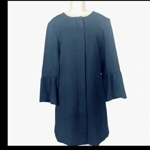 H&M NAVY BLUE MID JACKRT COAT 3/4 RUFFLE SLEEVE CREW NECK SIZE 8 MEDIUM